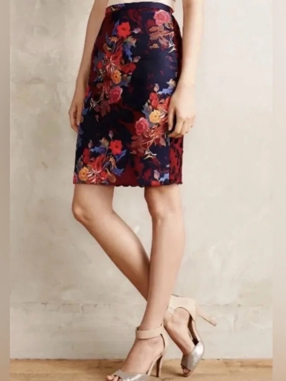 Leifsdottir Floral Pencil Skirt with Lace